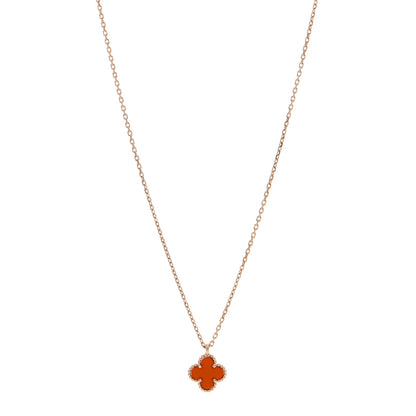 Van Cleef & Arpels 18K Rose Gold Carnelian Sweet Alhambra Pendant Necklace 1 of 5