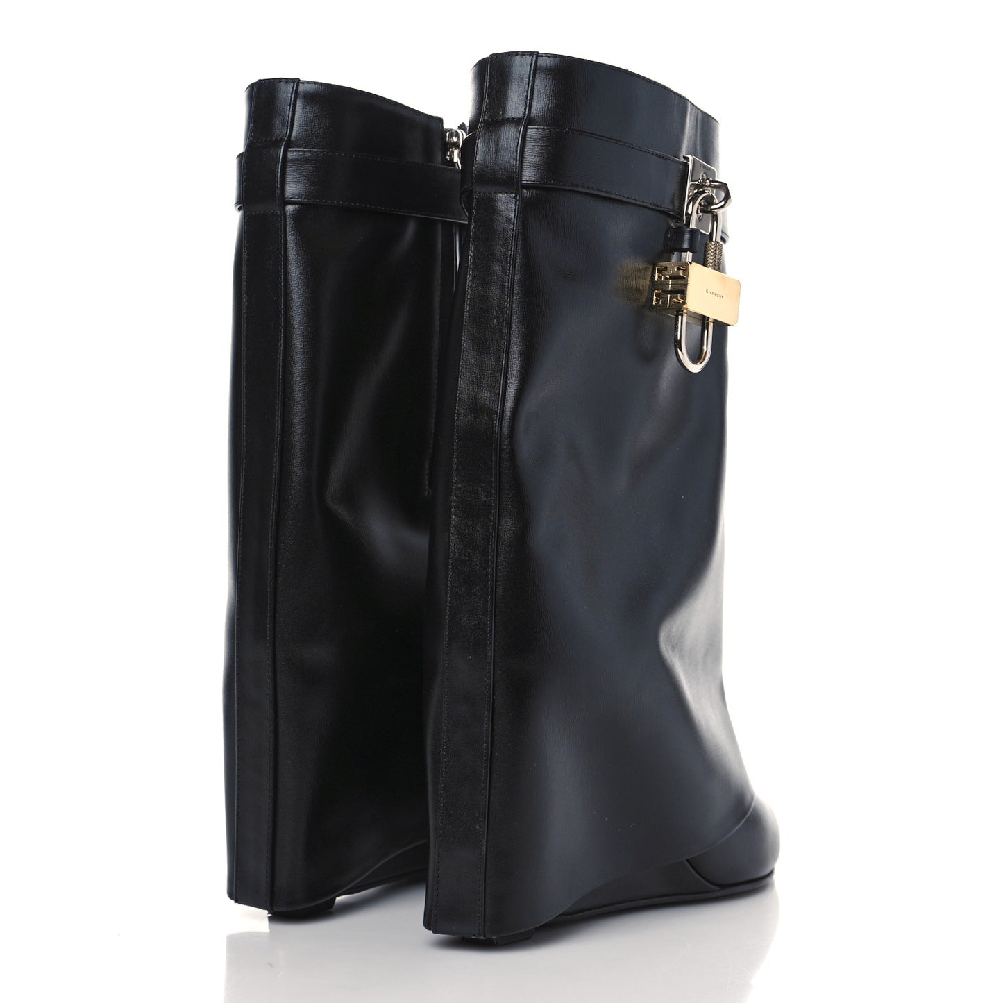 Calfskin Shark Lock Ankle Boots 41 Black