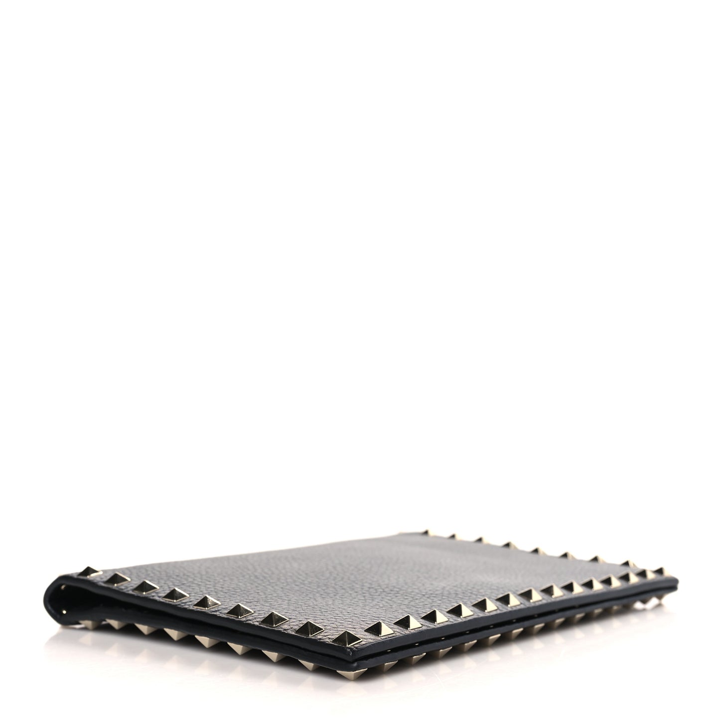 Pebbled Calfskin Rockstud Flap Clutch Black