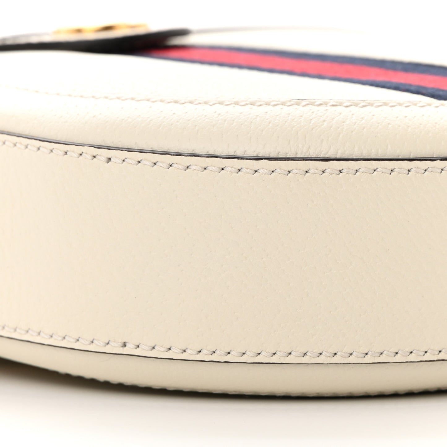 Textured Calfskin Web Mini Ophidia Round Shoulder Bag Mystic White
