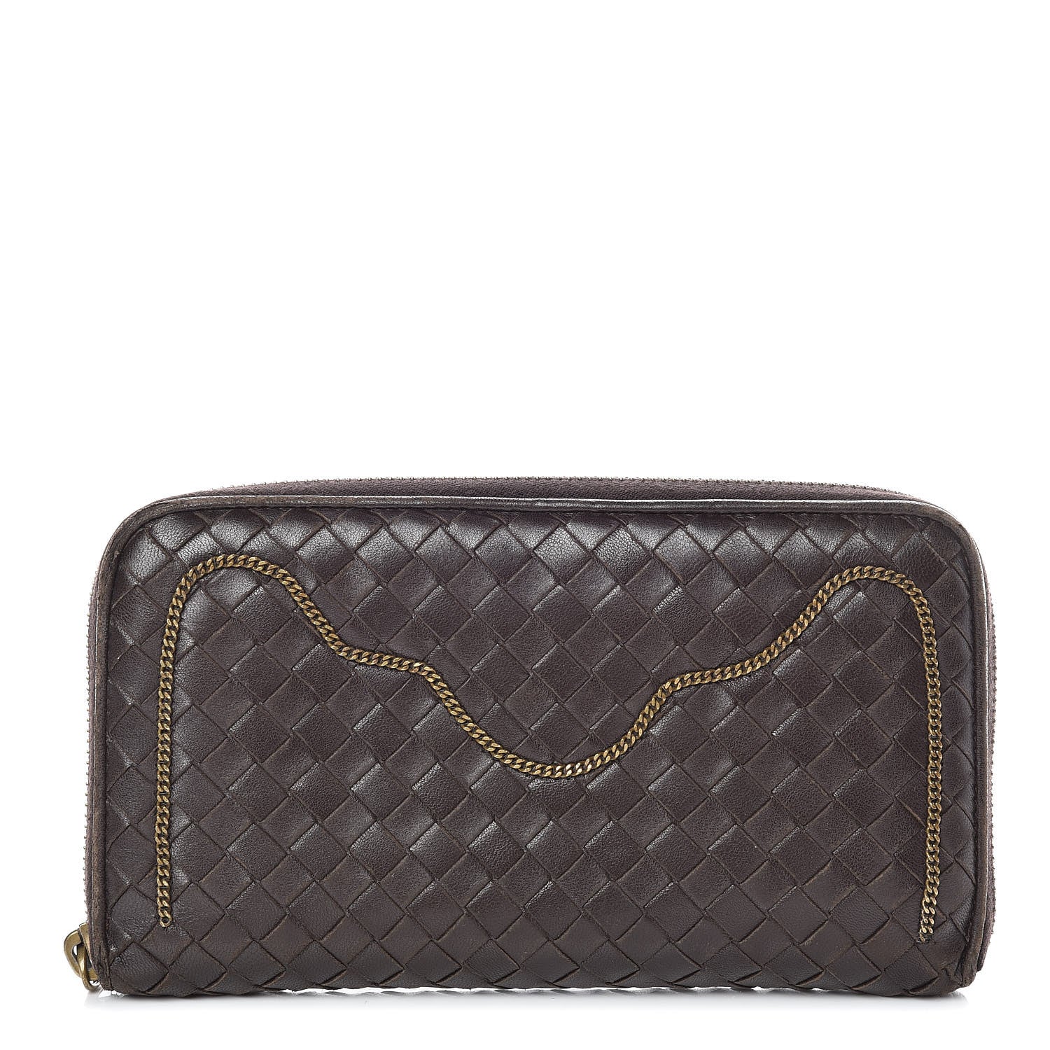 Bottega Veneta Nappa Intrecciato Zip Around Chain Wallet Ebano 1 of 20