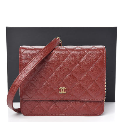 Chanel Iridescent Caviar Quilted Square Wallet On Chain WOC Burgundy 11 of 11