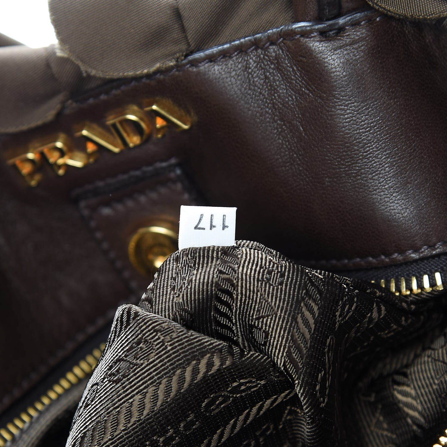 Prada Tessuto Nylon Ruffle Tote Brown 8 of 17