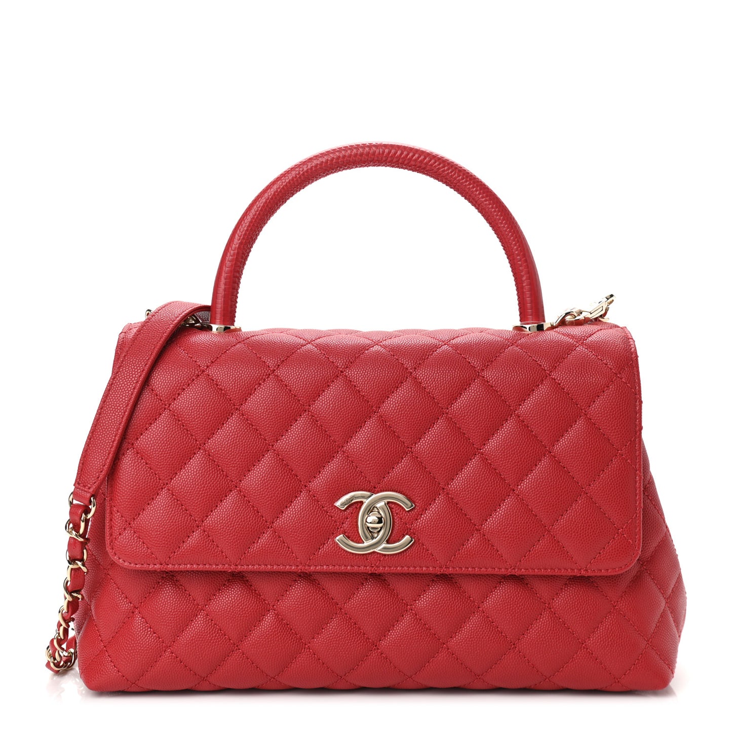 Caviar Lizard Embossed Quilted Small Coco Handle Flap Red