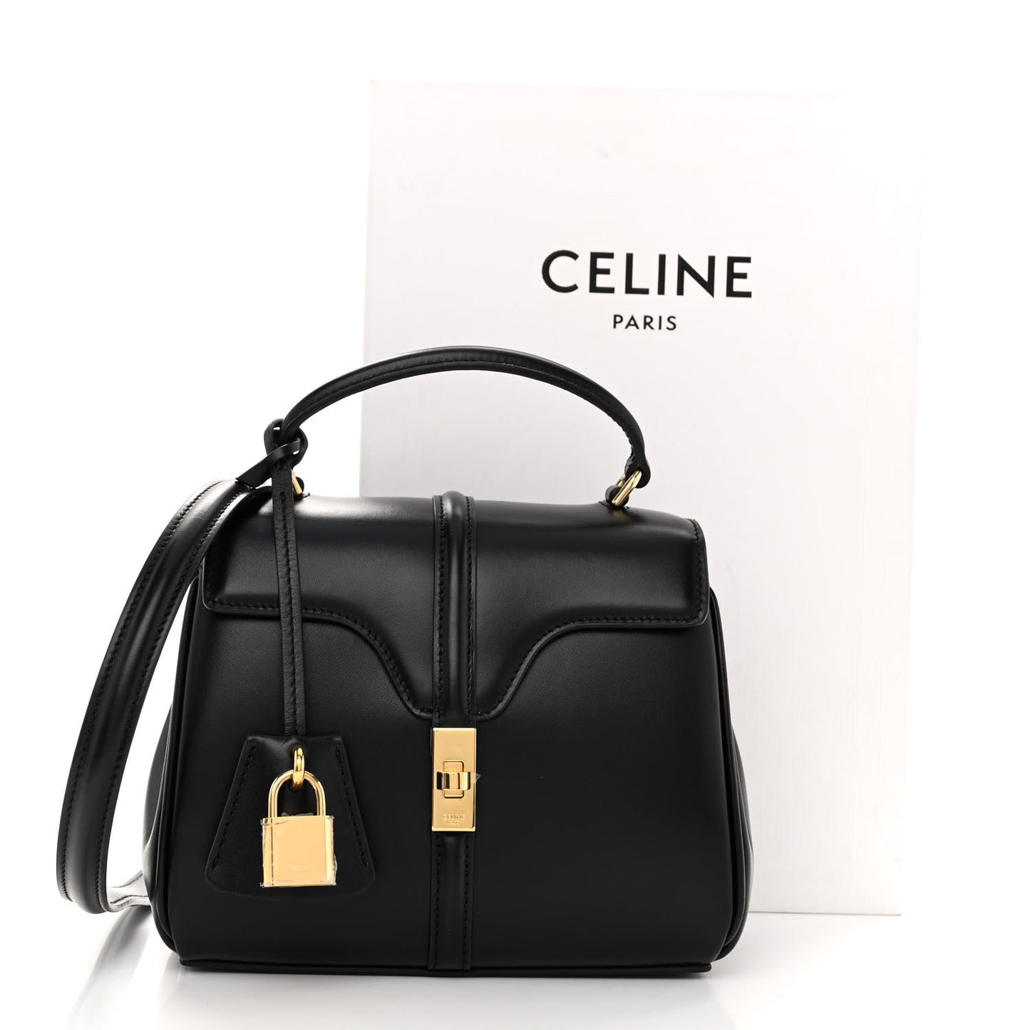 Satinated Calfskin Mini 16 Top Handle Bag Black