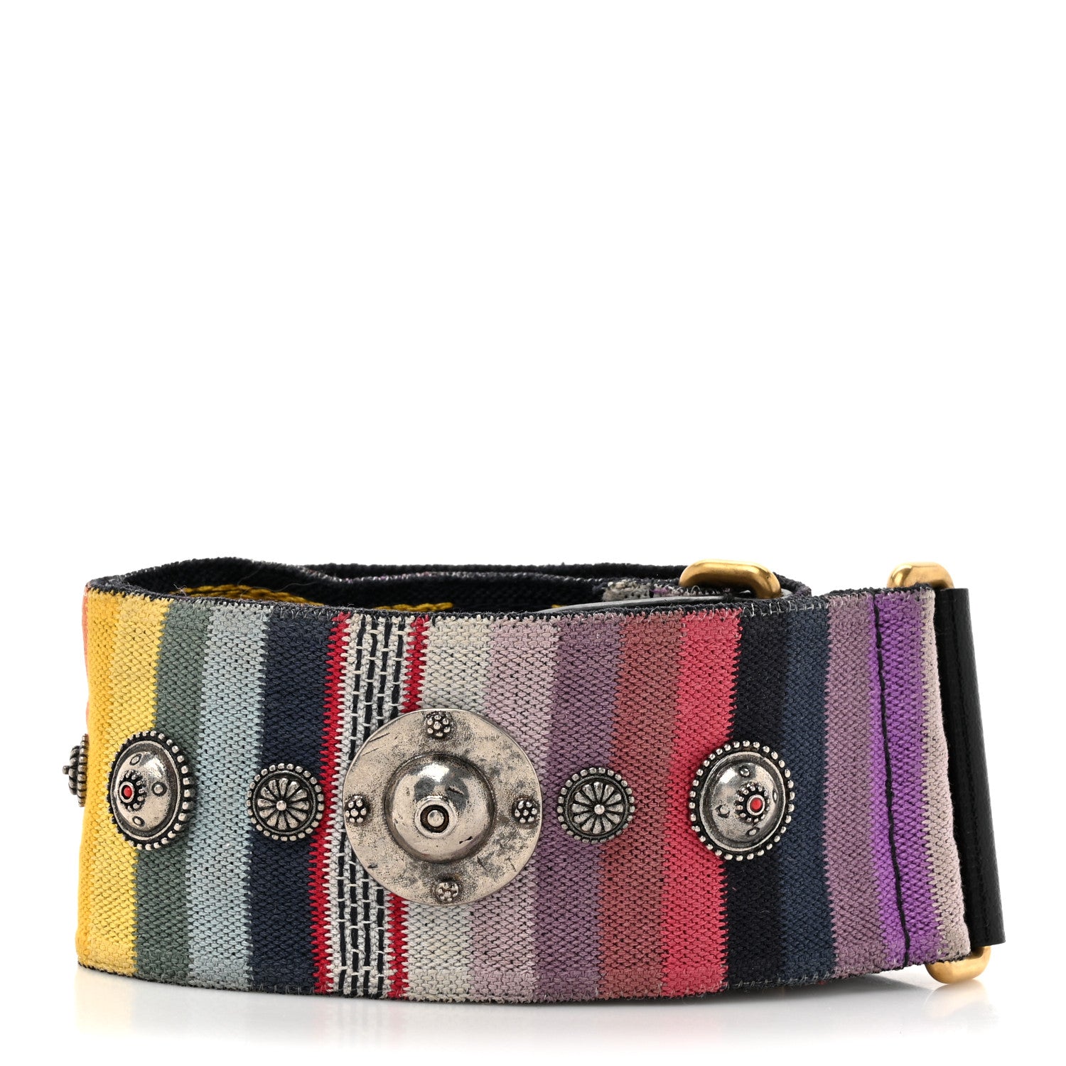 Christian Dior Canvas Embroidered Studded Rainbow Shoulder Strap 2 of 4