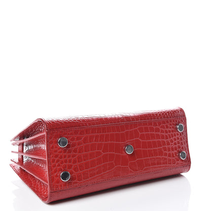 Saint Laurent Calfskin Crocodile Embossed Nano Sac De Jour Dark Red 4 of 10