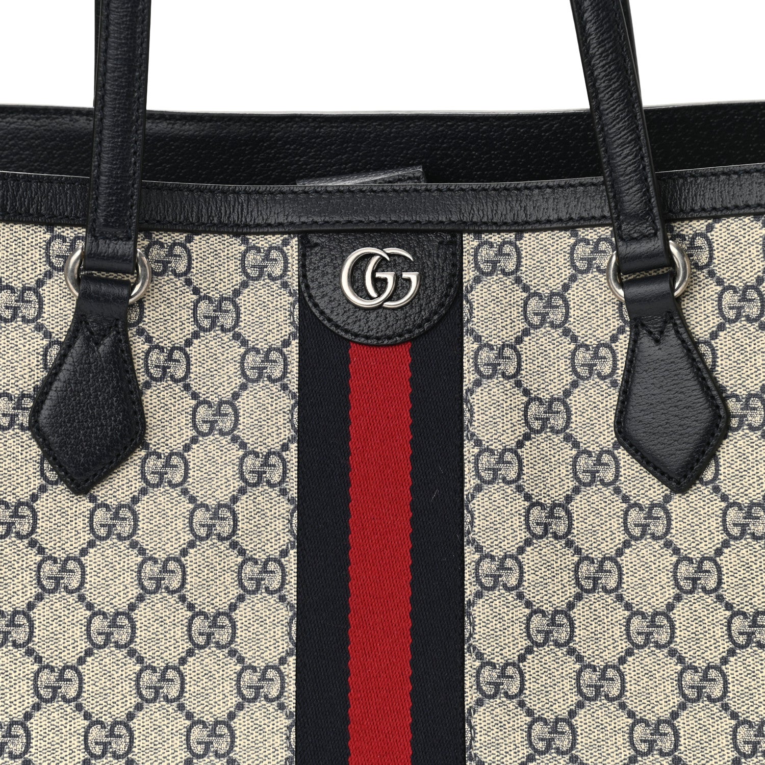 Gucci GG Supreme Monogram Textured Calfskin Web Medium Ophidia Shopping Tote Beige Blue 8 of 10