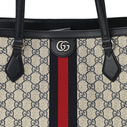 Gucci GG Supreme Monogram Textured Calfskin Web Medium Ophidia Shopping Tote Beige Blue 8 of 10