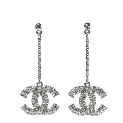 Chanel Baguette Crystal CC Drop Earrings Silver 1 of 4