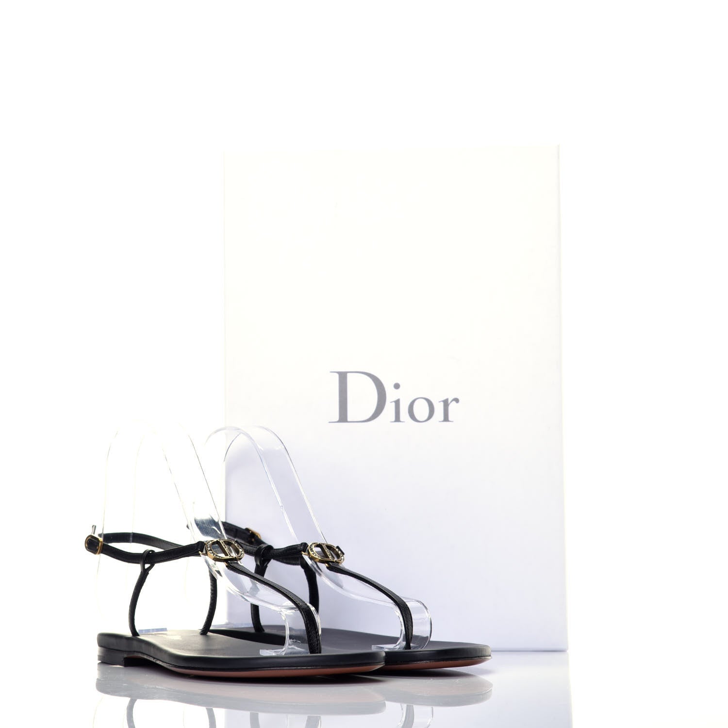 Christian Dior Lambskin Signature T-Strap Thong Sandals 36 Black 8 of 8