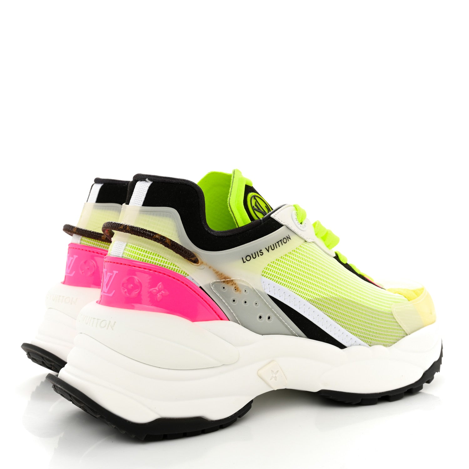 Louis Vuitton Mix Materials Suede Calfskin Run 55 Sneakers 37.5 Fluorescent Yellow Pink 3 of 9