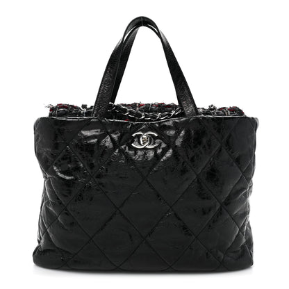 Chanel Glazed Calfskin Quilted Tweed Portobello Tote Black Red 1 of 16