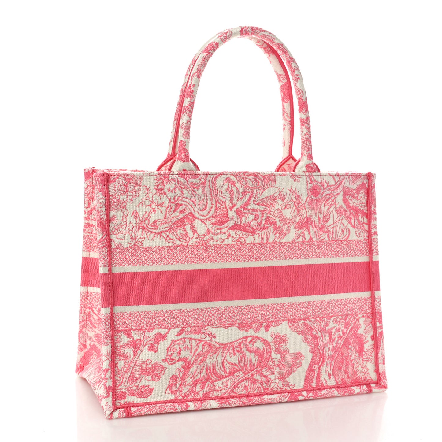 Canvas Embroidered Medium Dioriviera Toile De Jouy Book Tote Peony Pink