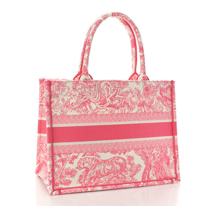 Christian Dior Canvas Embroidered Medium Dioriviera Toile De Jouy Book Tote Peony Pink 3 of 10