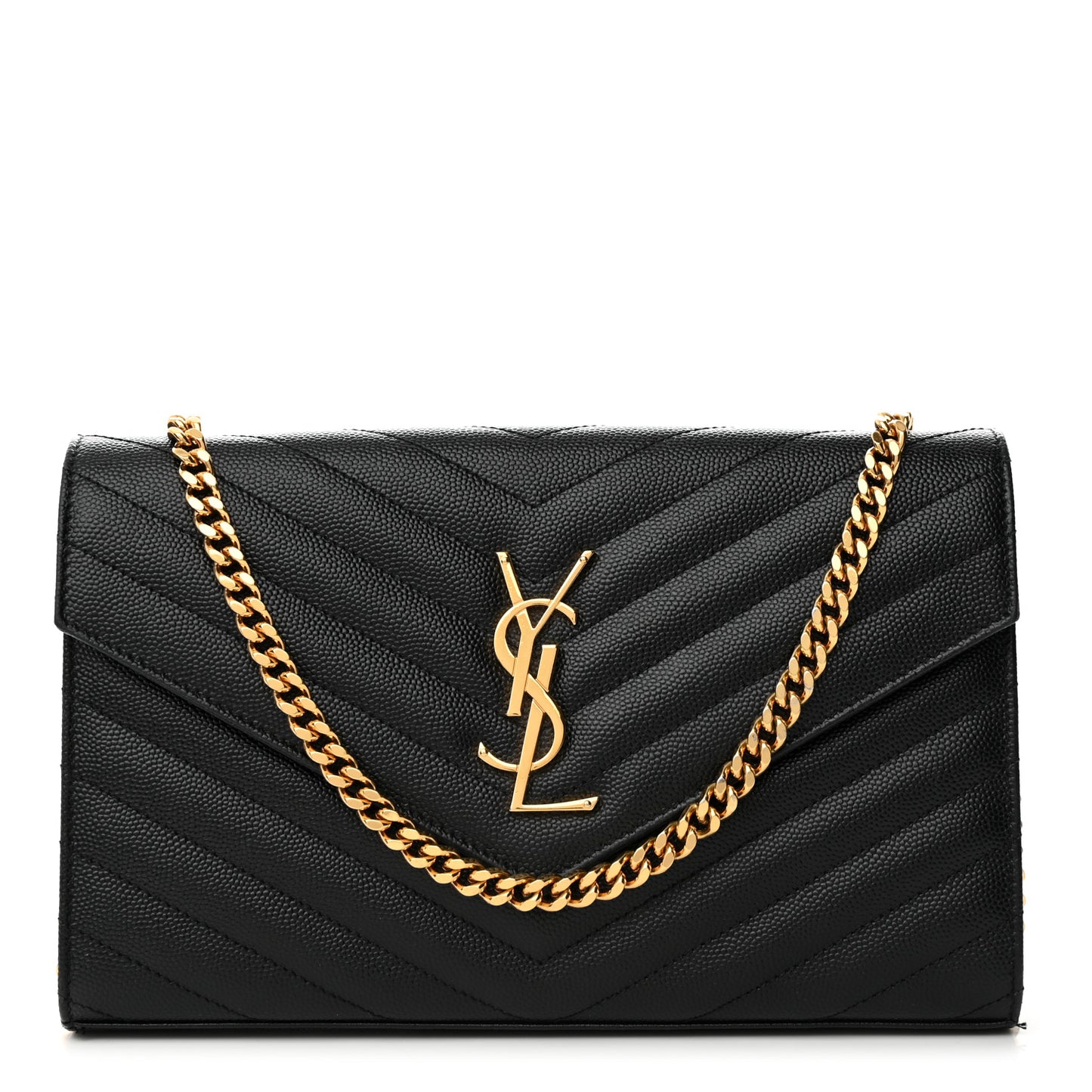 Grain De Poudre Matelasse Chevron Monogram Chain Wallet Black