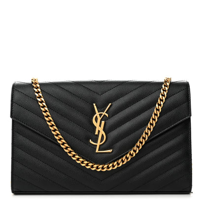 Saint Laurent Grain De Poudre Matelasse Chevron Monogram Chain Wallet Black 1 of 14
