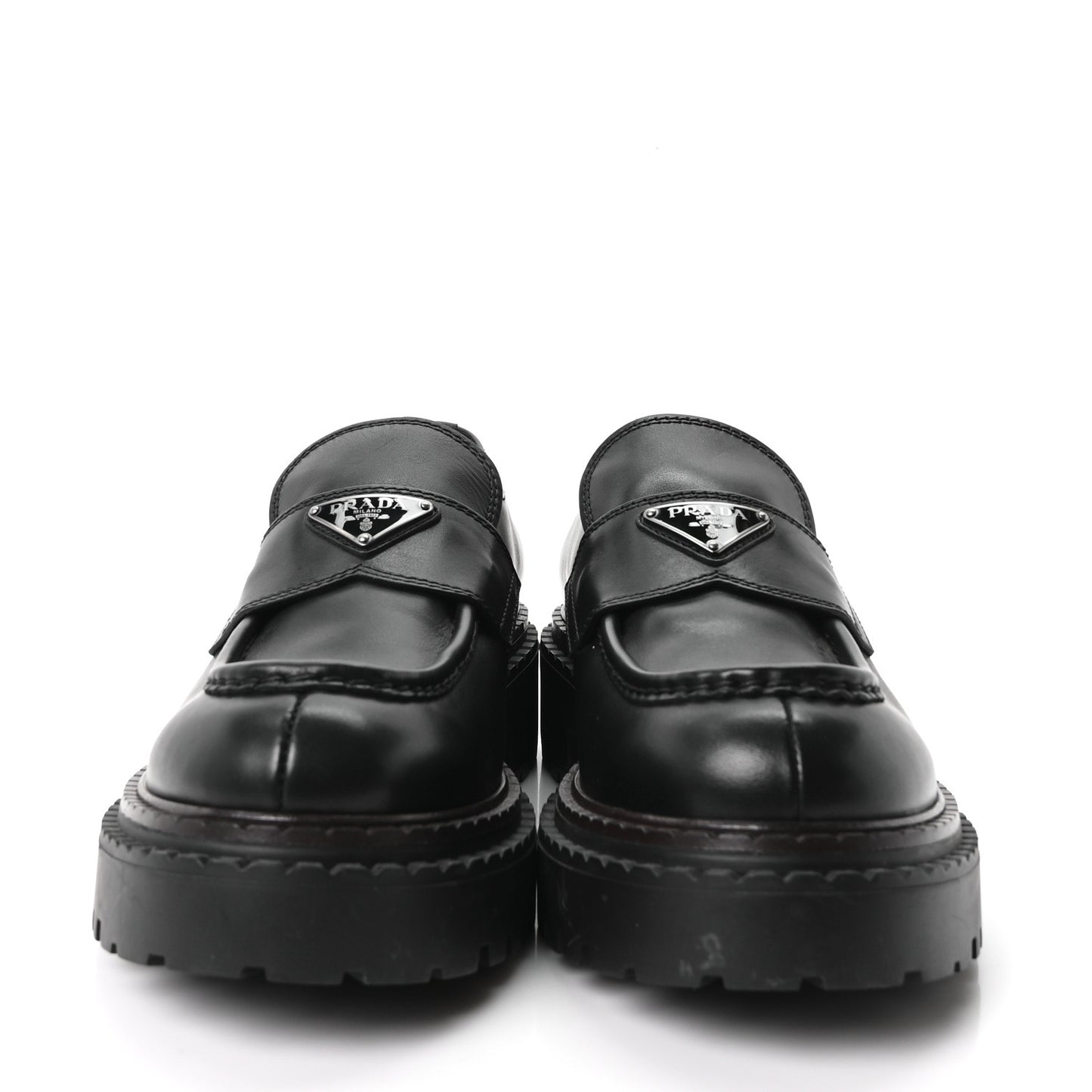 Spazzolato Metal Triangle Logo Mens 35mm Loafers 9.5 Black