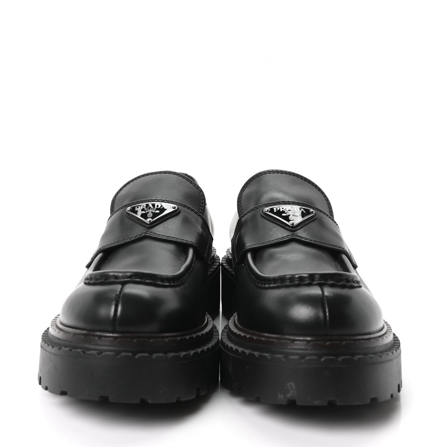 Prada Spazzolato Metal Triangle Logo Mens 35mm Loafers 9.5 Black 5 of 10