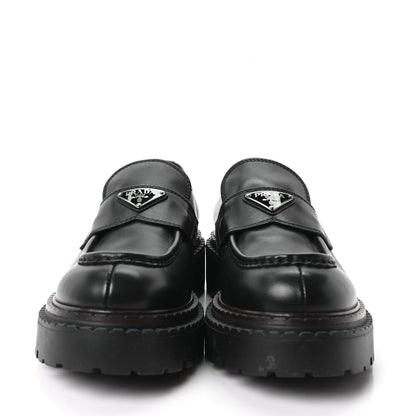Prada Spazzolato Metal Triangle Logo Mens 35mm Loafers 9.5 Black 5 of 10