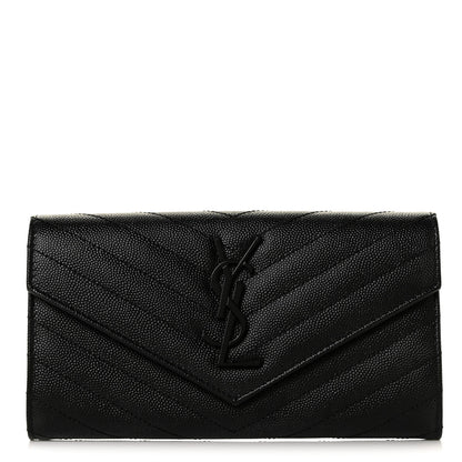Saint Laurent Grain De Poudre Matelasse Chevron Monogram Flap Wallet Black 1 of 9
