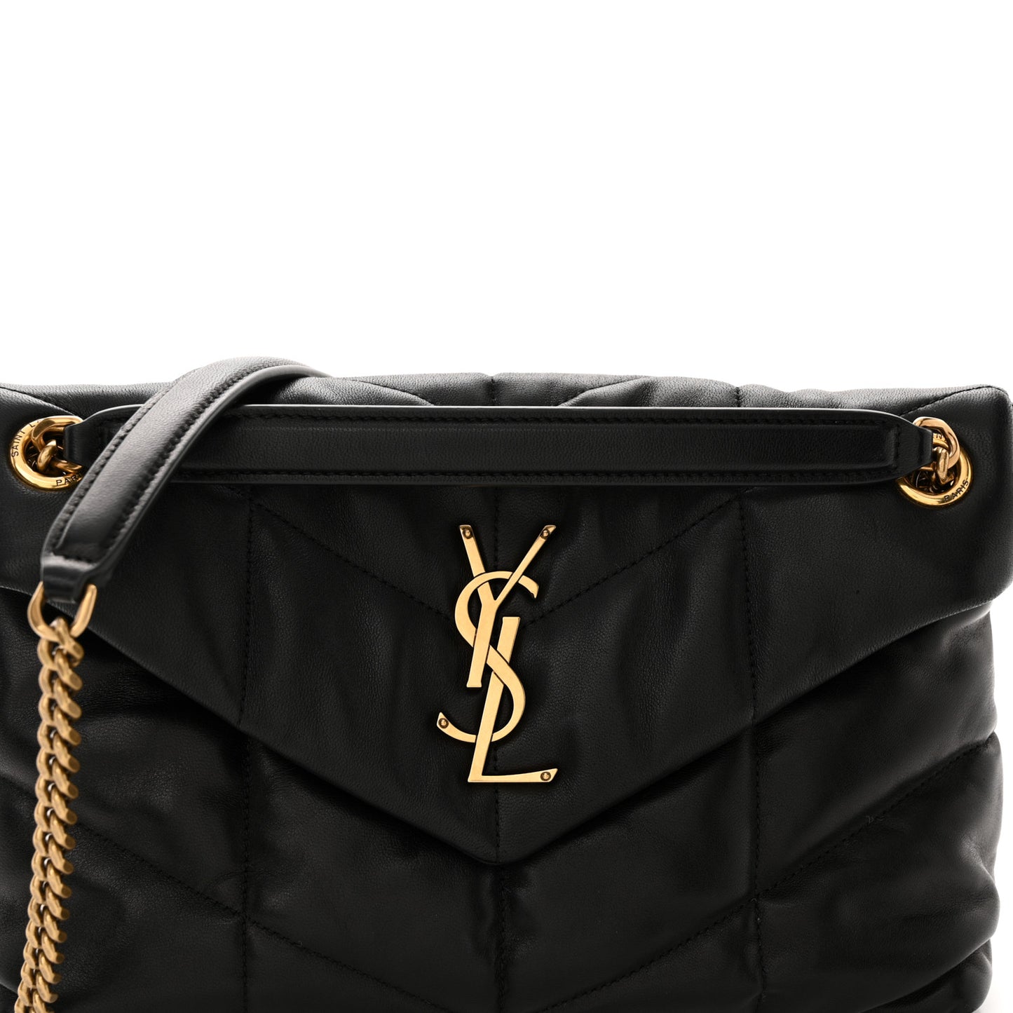 Lambskin Quilted Small Loulou Puffer Monogram Chain Satchel Black
