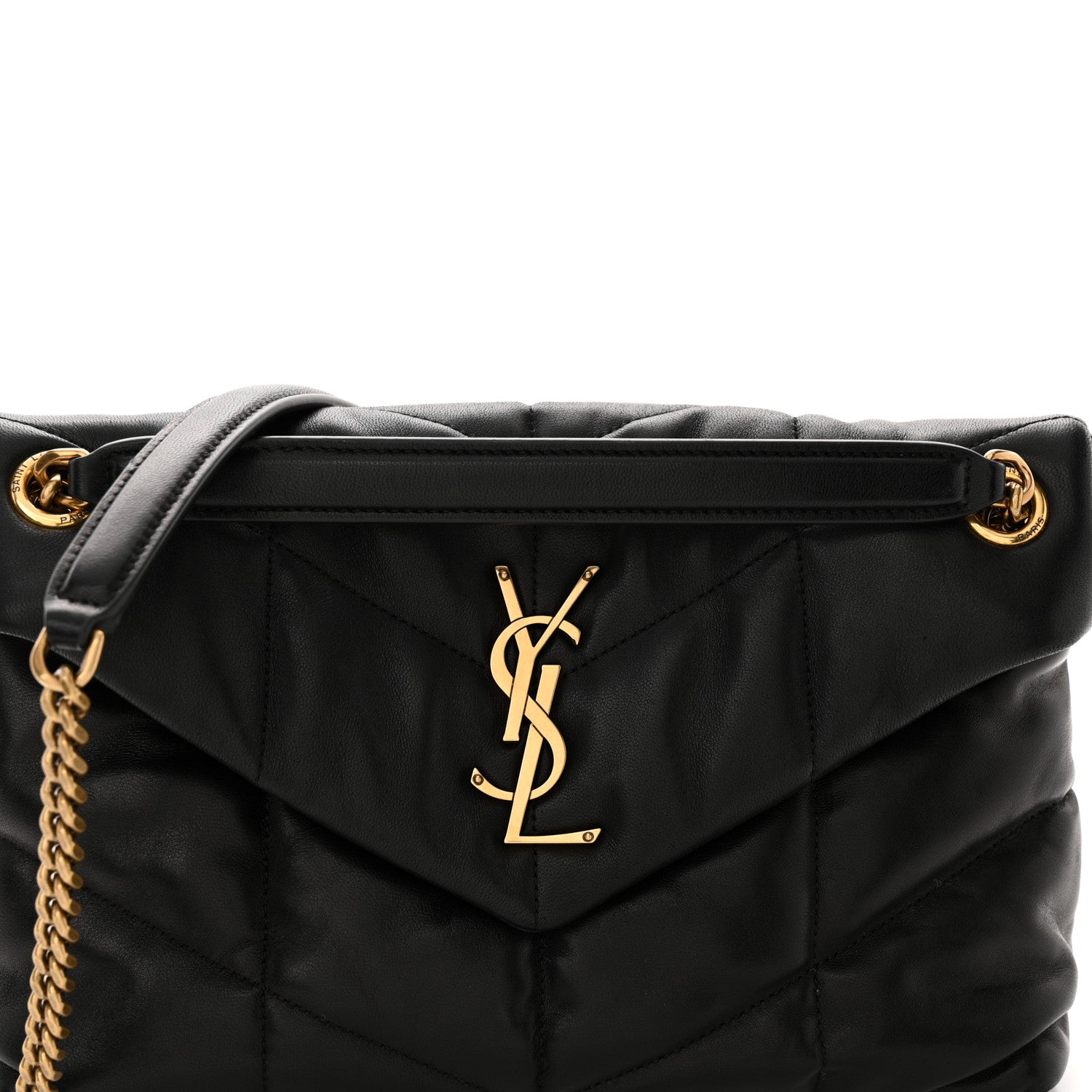 Saint Laurent Lambskin Quilted Small Loulou Puffer Monogram Chain Satchel Black 8 of 11
