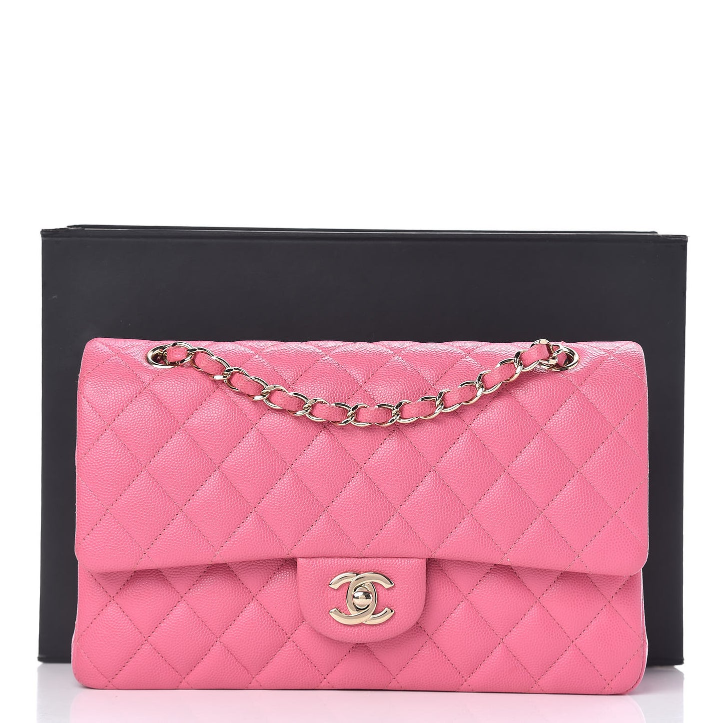 Caviar Quilted Medium Double Flap Pink