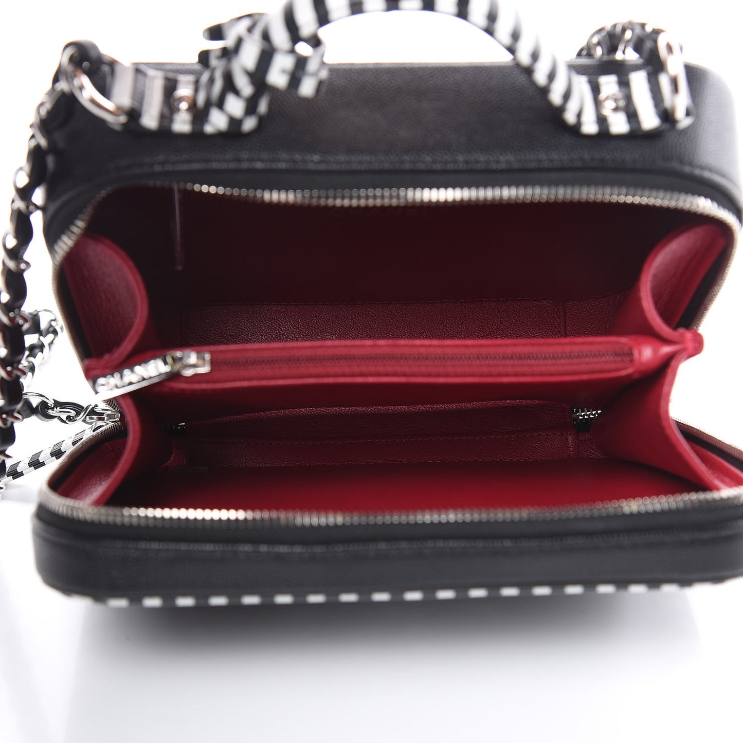 Caviar Quilted Striped Medium CC Filigree Vanity Case Black White