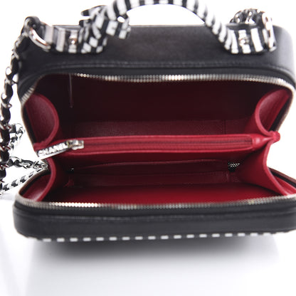Chanel Caviar Quilted Striped Medium CC Filigree Vanity Case Black White 5 of 8