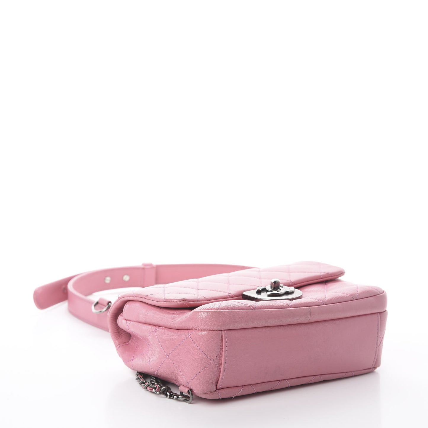 Shiny Goatskin Quilted Small Double Carry Waist Chain Flap Pink