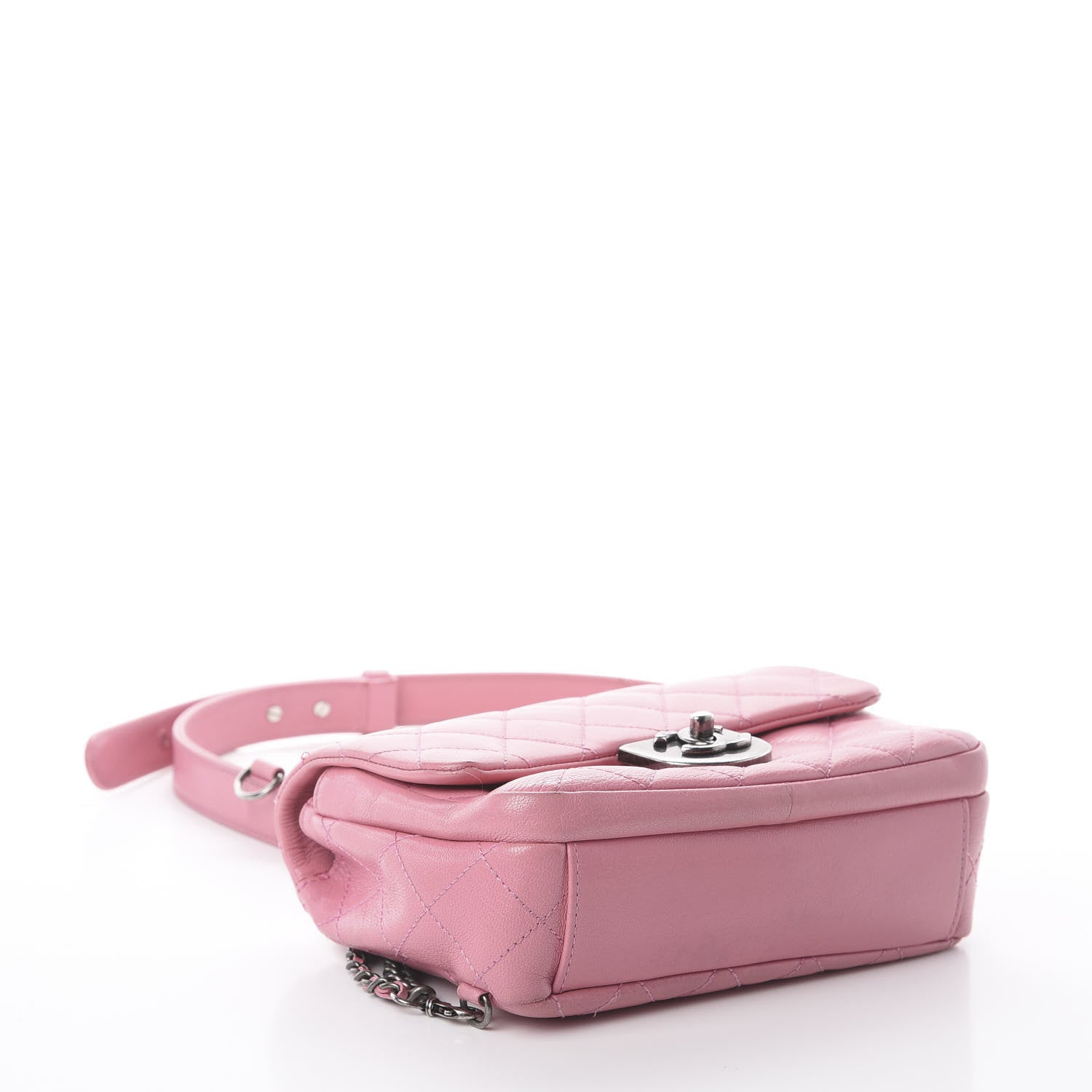Chanel Shiny Goatskin Quilted Small Double Carry Waist Chain Flap Pink 3 of 9