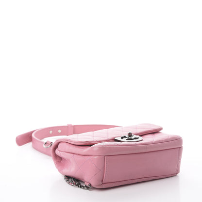 Chanel Shiny Goatskin Quilted Small Double Carry Waist Chain Flap Pink 3 of 9