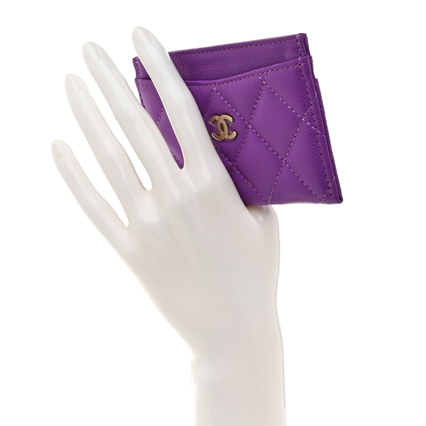 Caviar Quilted Card Holder Purple