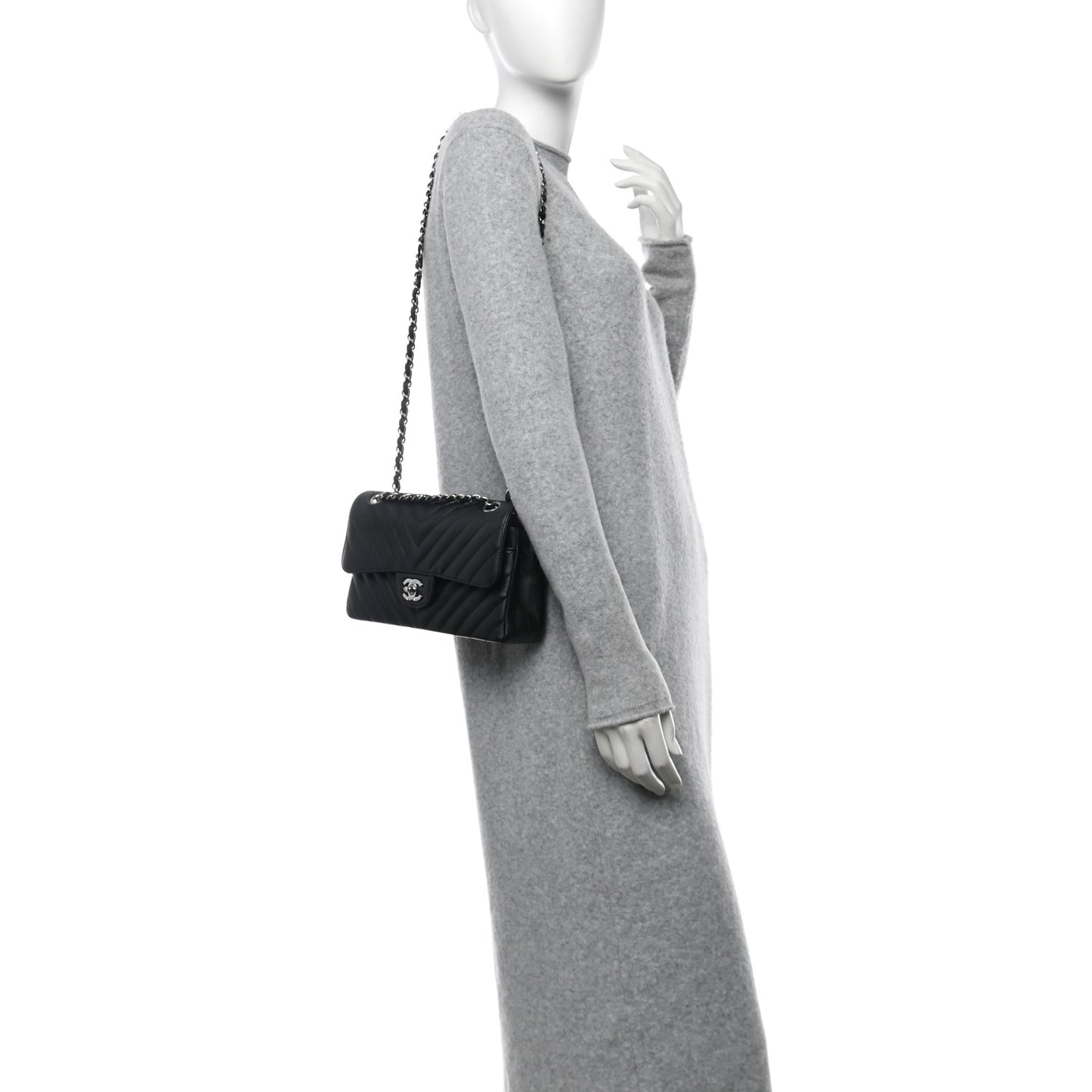 Calfskin Chevron Quilted Small Double Flap Black