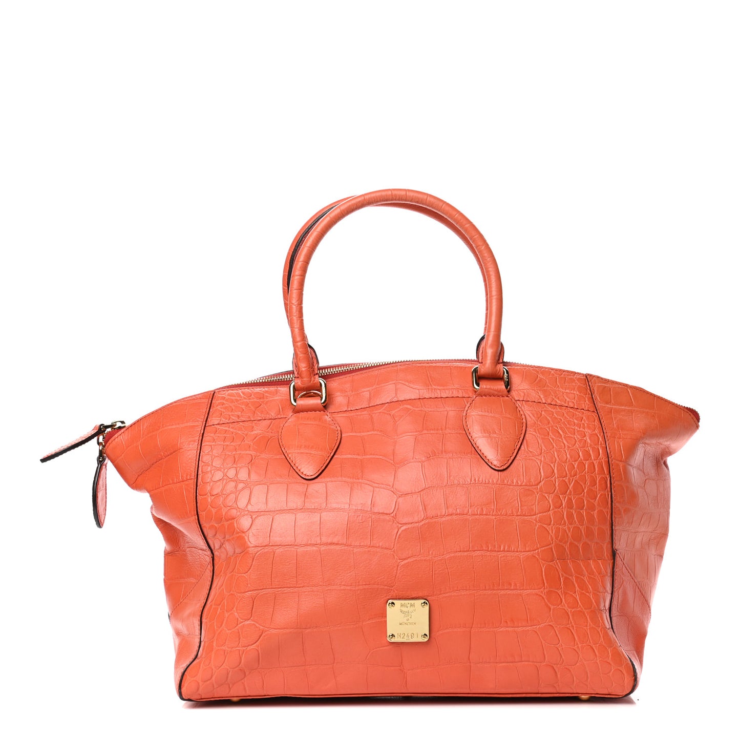 Calfskin Crocodile Embossed Tote Orange