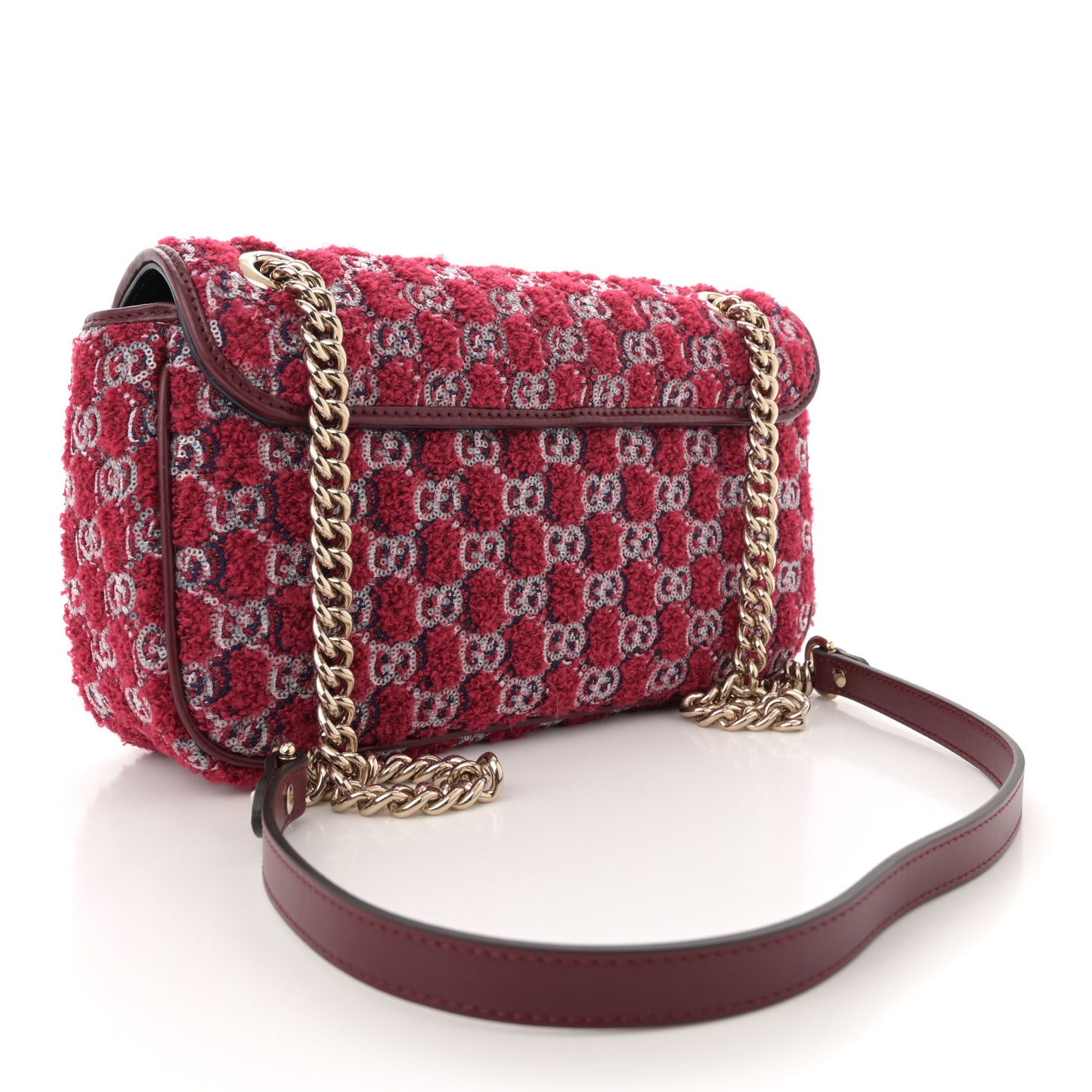 Wool Boucle Tweed Medium GG Marmont Shoulder Bag Blue Rosso Ancora