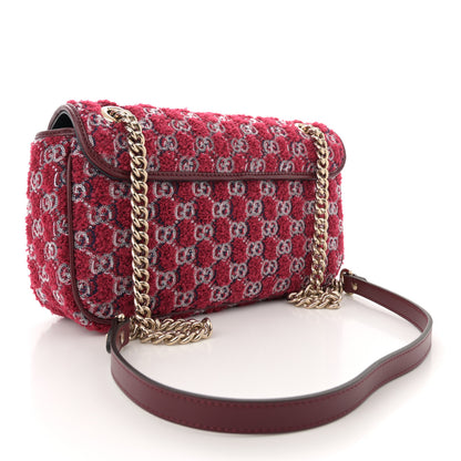 Gucci Wool Boucle Tweed Medium GG Marmont Shoulder Bag Blue Rosso Ancora 3 of 11