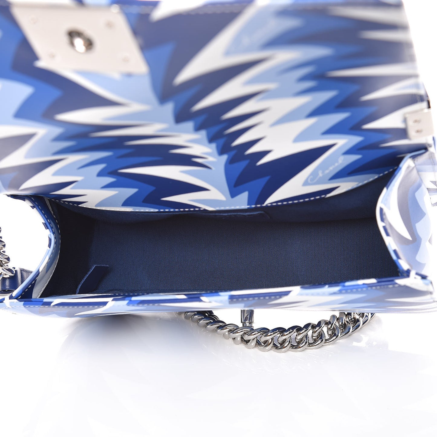 Printed Calfskin Medium Boy Flap Blue White