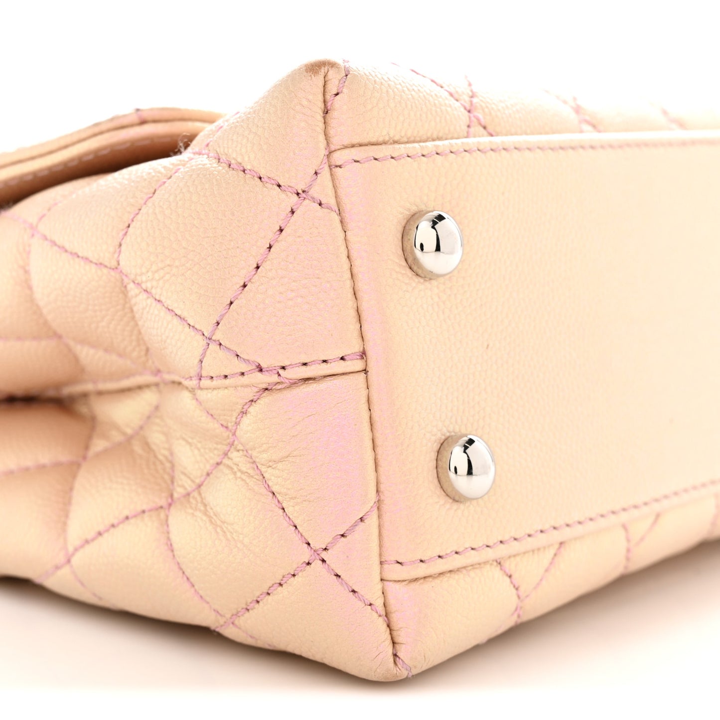 Iridescent Caviar Quilted Mini Coco Handle Flap Pink