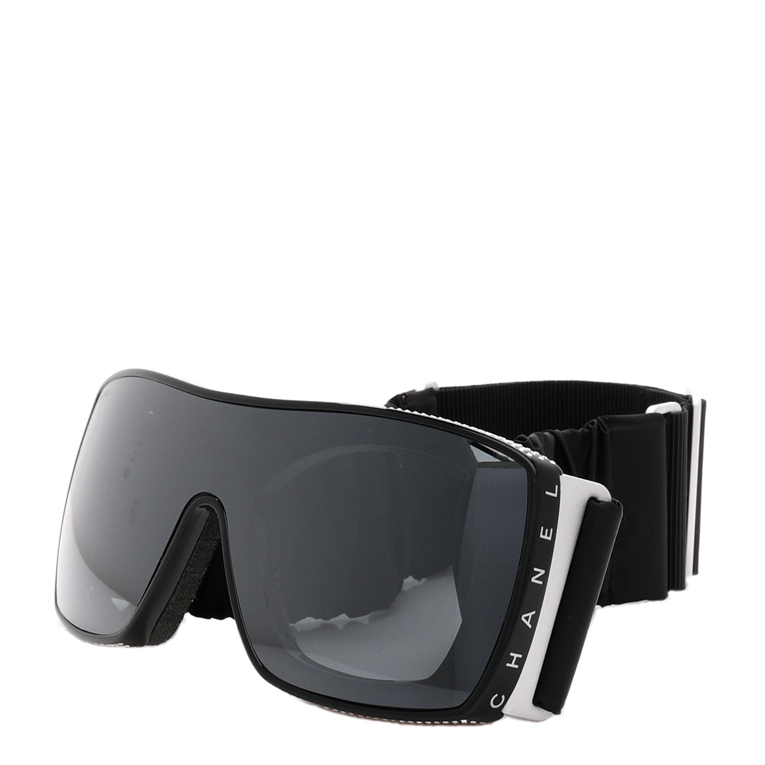 Chanel Crystal Acetate Technical Satin Shield Sunglasses Black 1 of 5