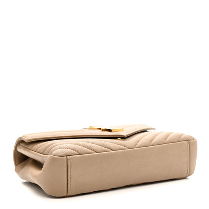 Saint Laurent Sheepskin Matelasse Chevron Monogram Medium College Bag Dark Beige 4 of 12
