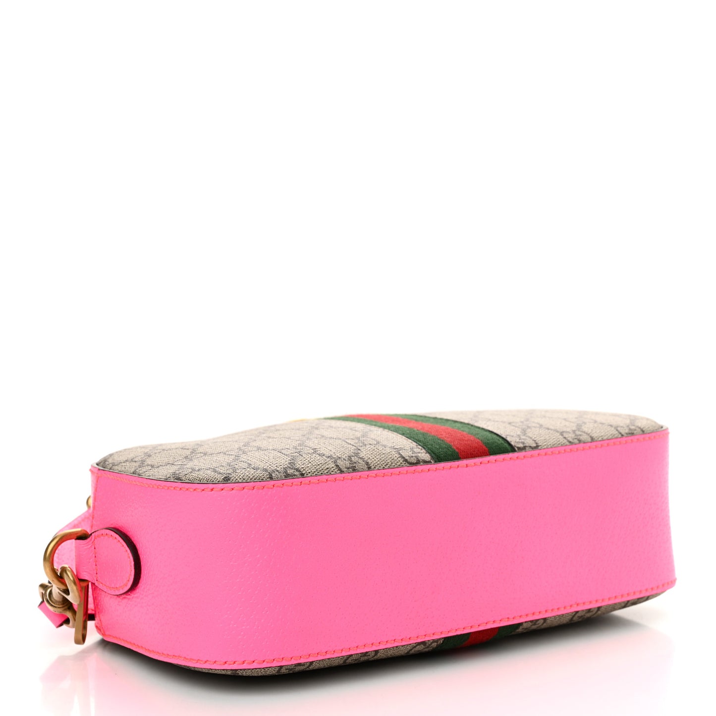 GG Supreme Monogram Textured Dollar Calfskin Web Ophidia Small Crossbody Bag Beige Ebony Fuchsia