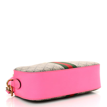 Gucci GG Supreme Monogram Textured Dollar Calfskin Web Ophidia Small Crossbody Bag Beige Ebony Fuchsia 4 of 10