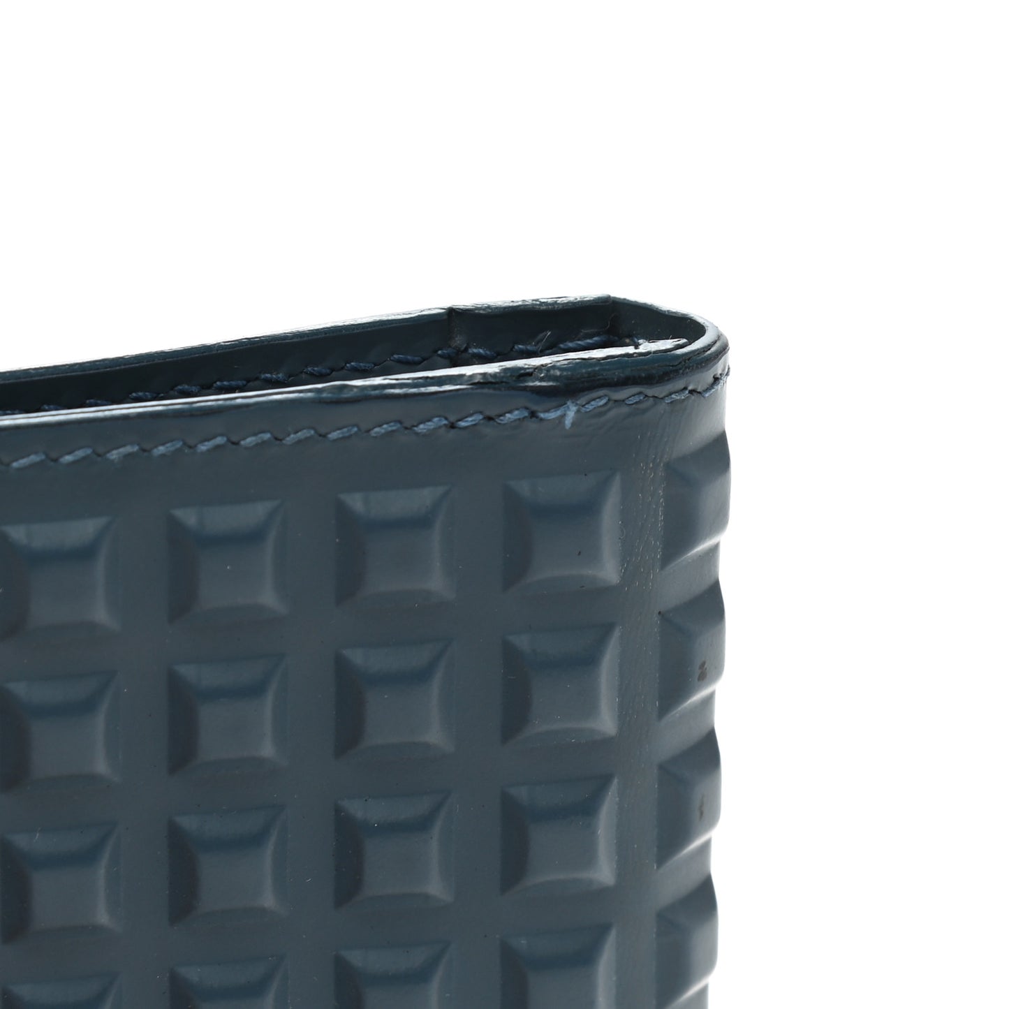 Calfskin Grid Embossed Passport Cover Bleu Glacier