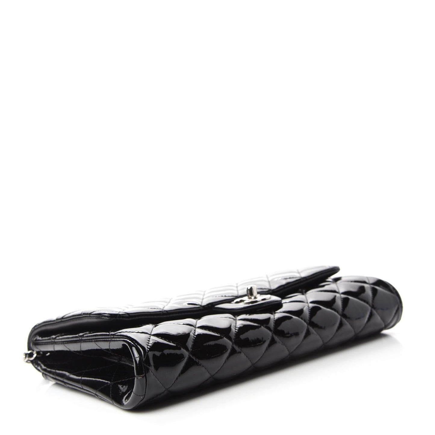 Patent Quilted Clutch with Chain Flap Black