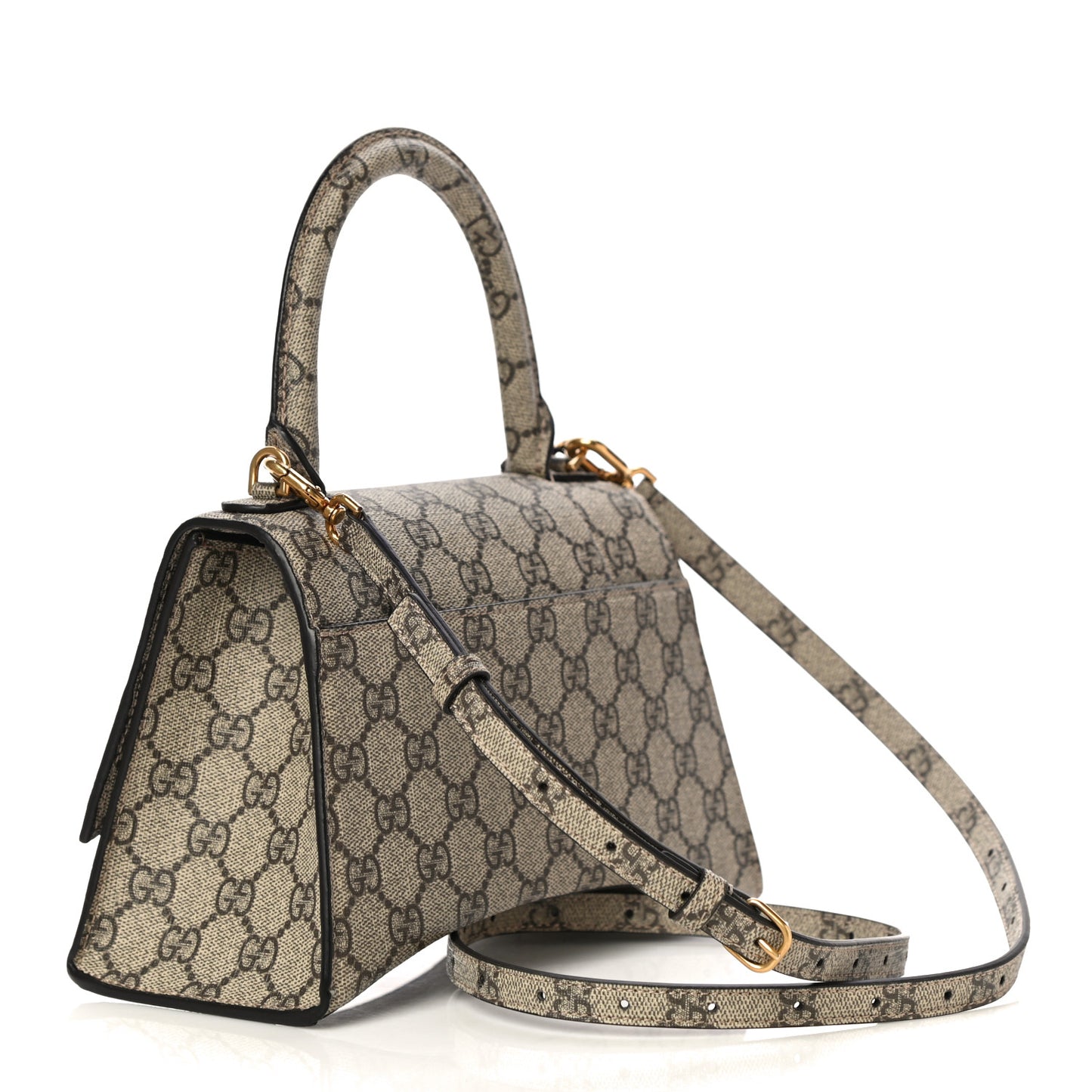 X GUCCI GG Supreme Monogram Small Hourglass Top Handle Bag Beige Ebony