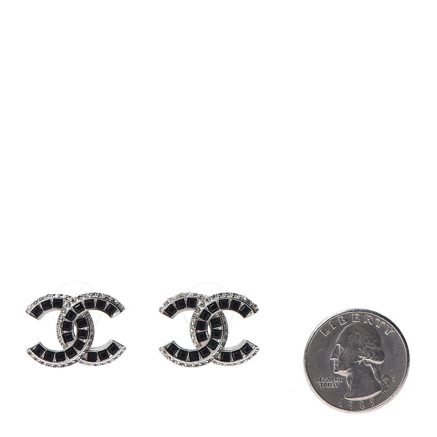Chanel Baguette Crystal CC Earrings Black Silver 2 of 8