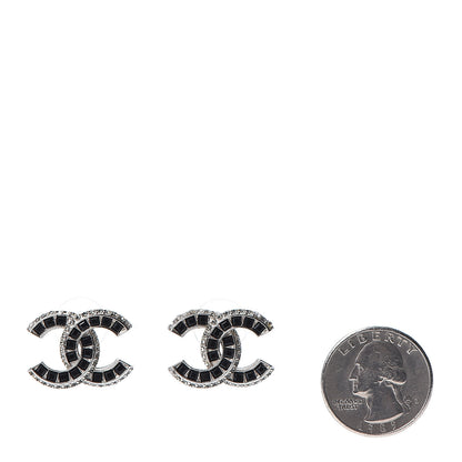 Chanel Baguette Crystal CC Earrings Black Silver 2 of 8
