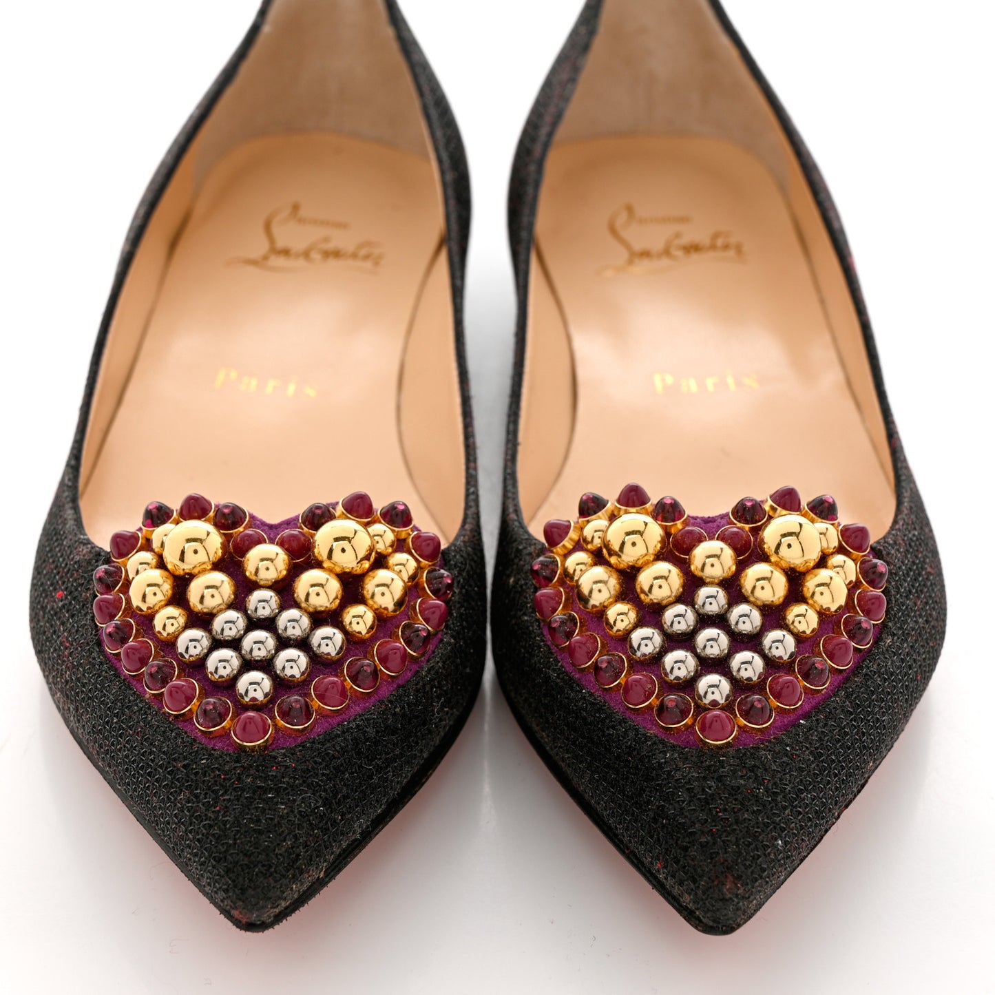 Glitter Tisse Veau Velours Heart Embellished Coramia Point Toe Flats 35 Black